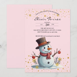 Invitación Pequeños copos de nieve rosados y dorados Baby Sho