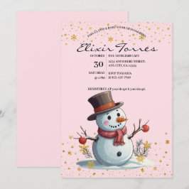Invitación Pequeños copos de nieve rosados y dorados Baby Sho