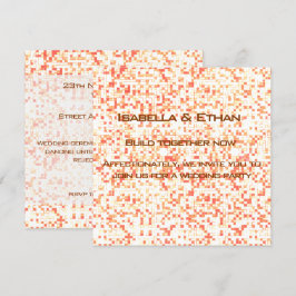 Invitación Pequeños cuadrados azules, coralinos y amarillento