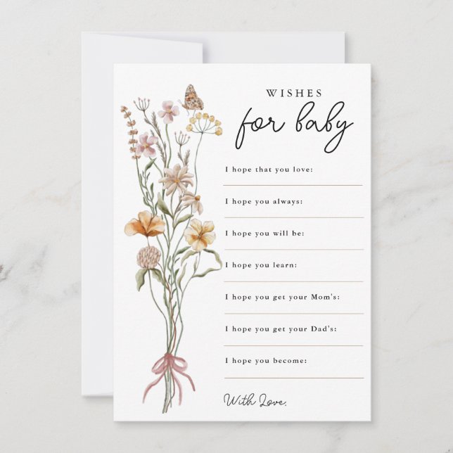 Invitación Pequeños Deseos de Flor Silvestre para el Baby Sho (Anverso)