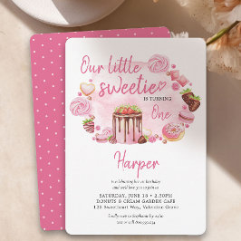 Invitación Pequeños donuts y dulces Chica Primer cumpleaños