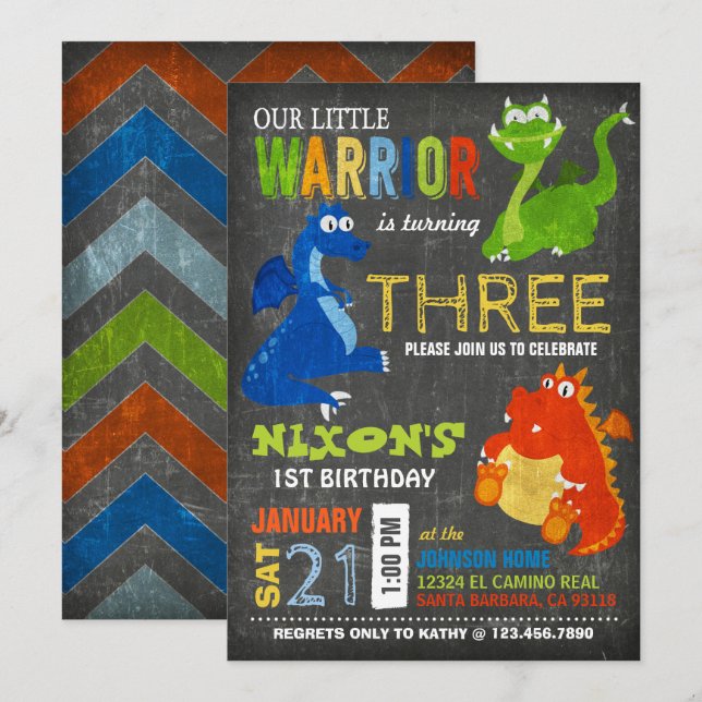 Invitación Pequeños dragones aterradores Cumpleaños (Anverso / Reverso)