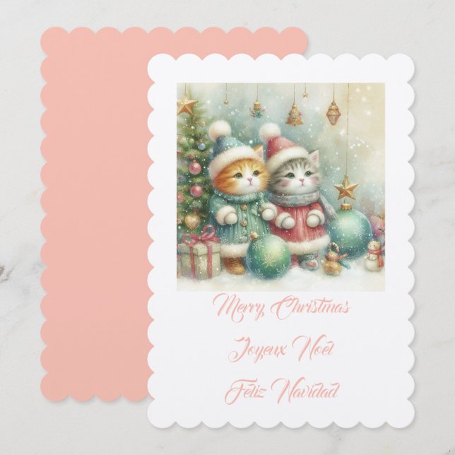 Invitación Pequeños gatos, Feliz Navidad (Anverso / Reverso)