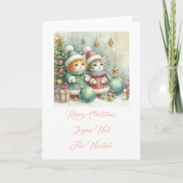 Invitación Pequeños gatos, Feliz Navidad (Anverso)