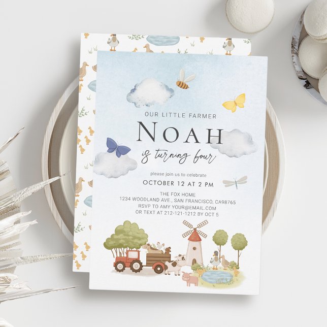 Invitación Pequeños granjeros de animales de granja son cumpl (Subido por el creador)