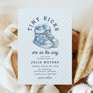 Invitación Pequeños Kicks Sneakers Sports Blue Baby Shower