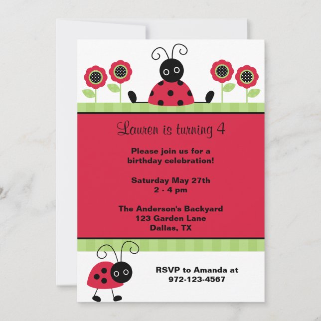 Invitación Pequeños Ladybugs Rojos (Anverso)