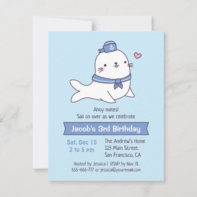 Invitación Pequeños marineros blancos Fiestas de cumpleaños (Anverso)