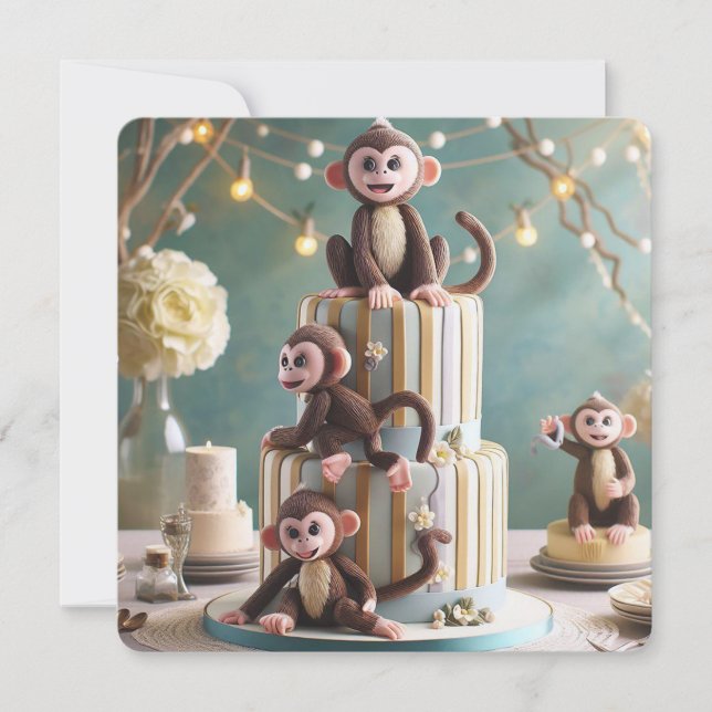 INVITACIÓN PEQUEÑOS MONOS EN UN CUMPLEAÑOS (Anverso)