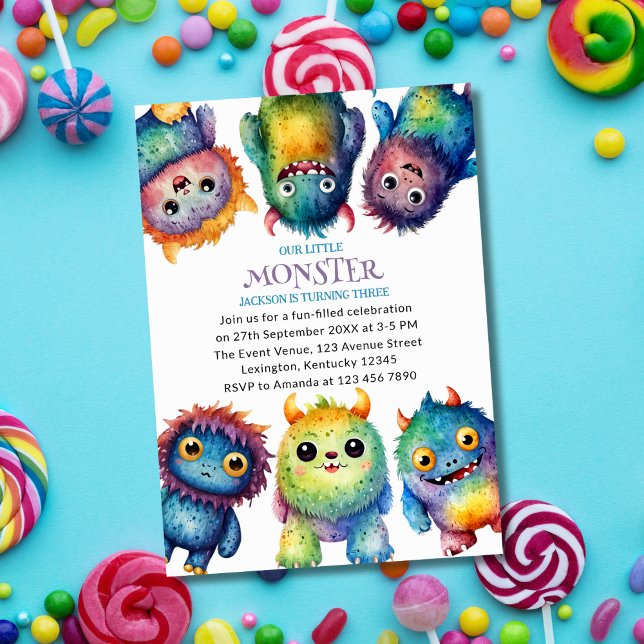 Invitación Pequeños monstruitos de colores alegres cumpleaños (Subido por el creador)