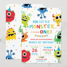 Invitación Pequeños monstruitos lindo niño 1er cumpleaños col