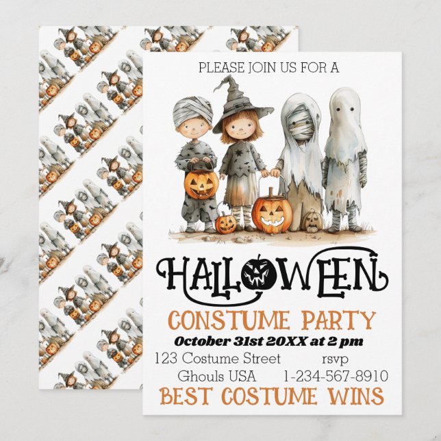 Invitación Pequeños monstruos se unen - Una Halloween fantást (Anverso / Reverso)