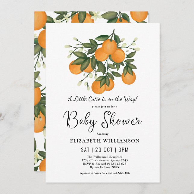 Invitación Pequeños Naranjas botánicos de cítricos Baby Showe (Anverso / Reverso)