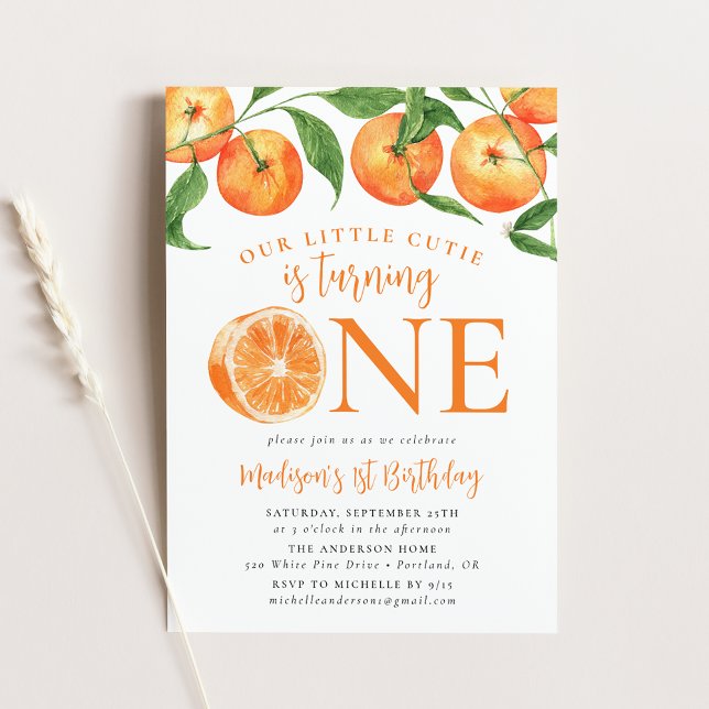 Invitación Pequeños Naranjas de Cutie Watercolor Primer cumpl (Subido por el creador)