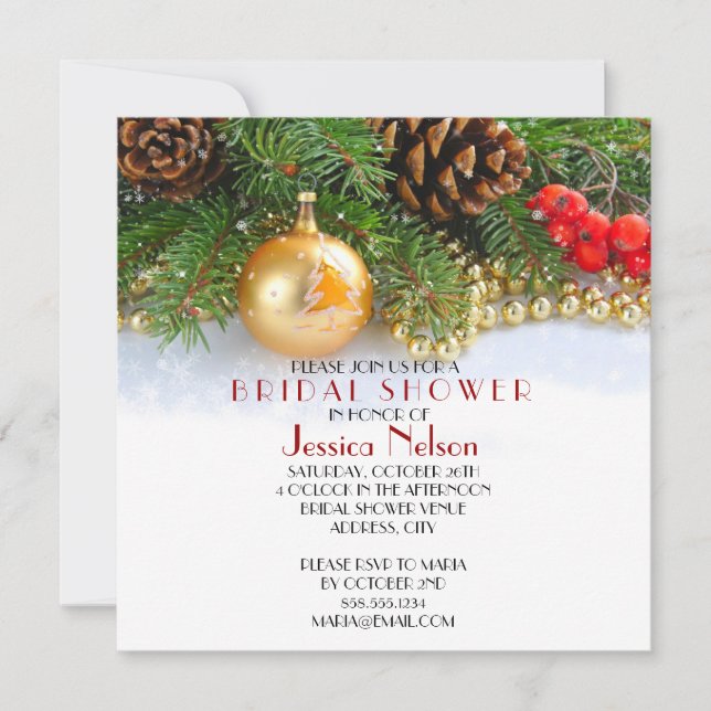 Invitación Pequeños Navidades Balls Bridal Shower (Anverso)