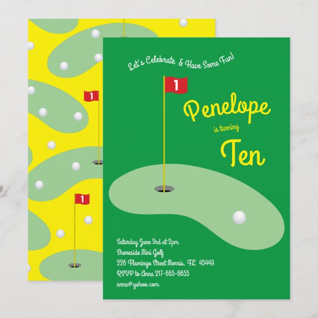Invitación Pequeños niños de golf Deportes de cumpleaños Fies (Anverso / Reverso)