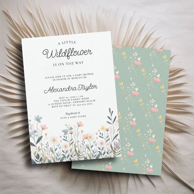 Invitación Pequeños pastelitos de flores silvestres (little wildflower baby girl shower invitation cottage garden watercolor pink teal pastel cute sweet)