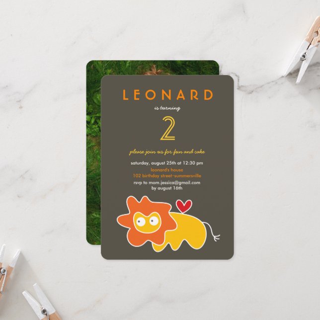 Invitación Pequeños Personalizados de leones amarillos foto f (Anverso/Reverso In Situ)