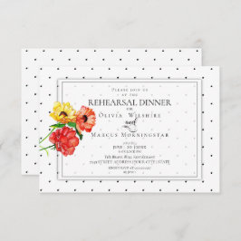 Invitación Pequeños puntos de polka audaces flores rojas y am