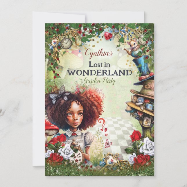 Invitación Perdido en la fiesta de cumpleaños de Wonderland (Anverso)