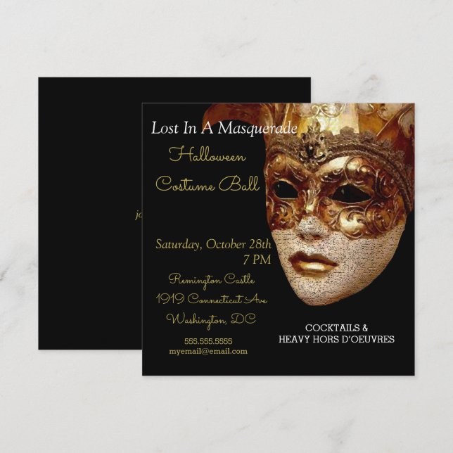 Invitación Perdido En Un Fiesta De Gala De Disfraces De Masca (Anverso / Reverso)