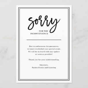 Invitación Perdón por las molestias  Cancelación o aplazamien