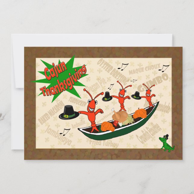 Invitación Peregrinos gambas bailarines Cajun Acción de Graci (Anverso)