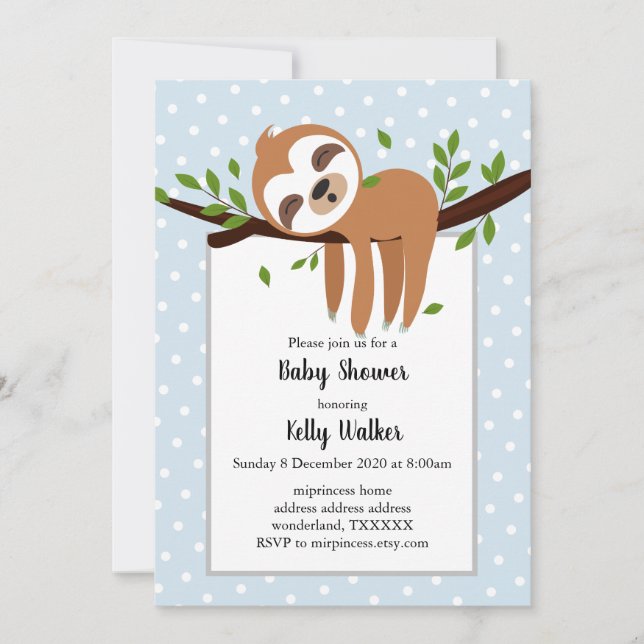 Invitación pereza, perezoso lindo, ilustracion animal (Anverso)