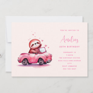 Invitación Perezoso Adorable en un Cumpleaños de Convertible 
