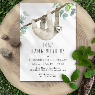 Invitación Perezoso Adorable   Ven a Colgar   Fiesta de Cumpl
