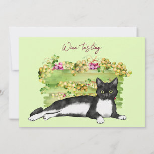 Invitación Perezoso Gato y uvas Dasado de Vino