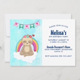 Invitación Perezoso meditando lindo con cumpleaños de arcoíri