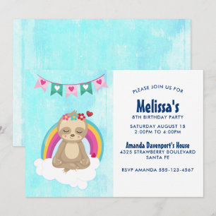 Invitación Perezoso meditando lindo con cumpleaños de arcoíri