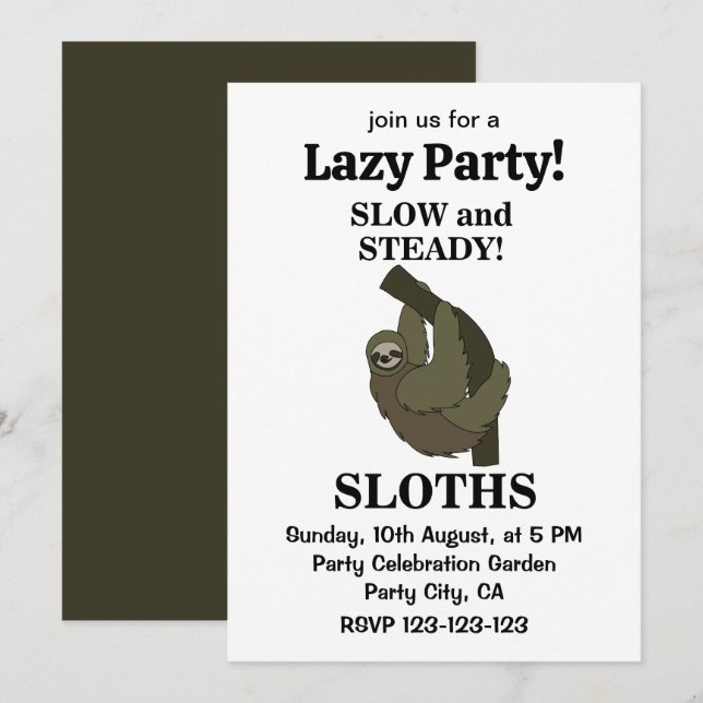 Invitación Perezoso Perezosos Lento Y Firme Divertido Perezos (Anverso / Reverso)
