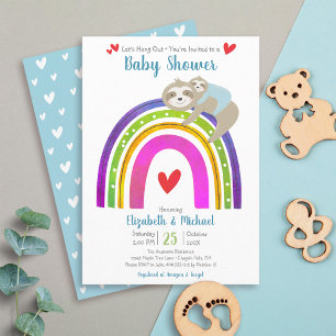 Invitación Perezosos Adorables, Arcoíris Boho, Cumple de Bebé