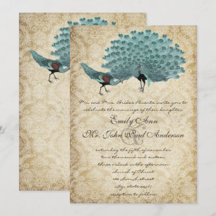 Invitación Perfect Pair Aqua Aged Damask Peacock Elegance