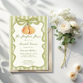 Invitación Perfect pair sage green stripe pear bridal shower