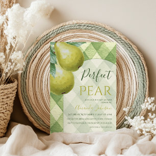Invitación Perfect Pear Twins Baby Shower en Verde a Cuadros