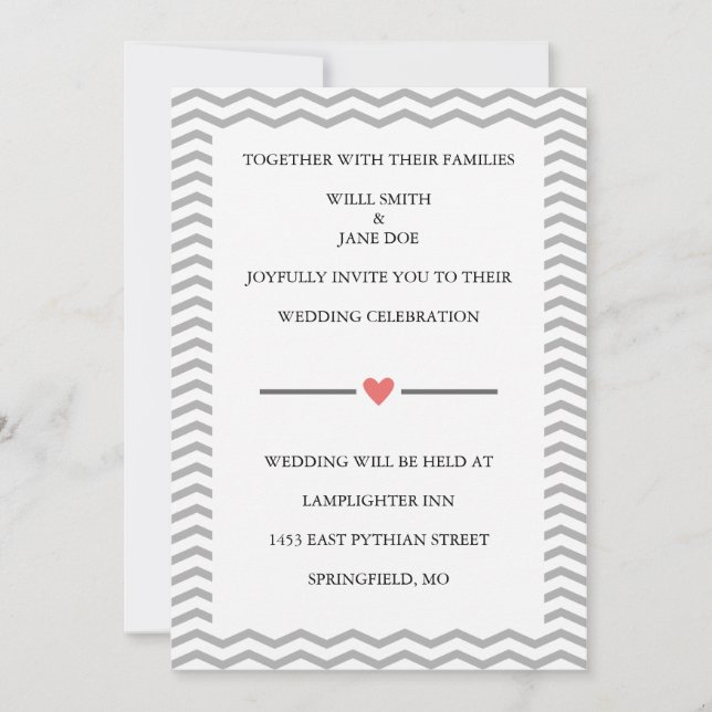 Invitación perfecta a la boda Zig Zag (Anverso)