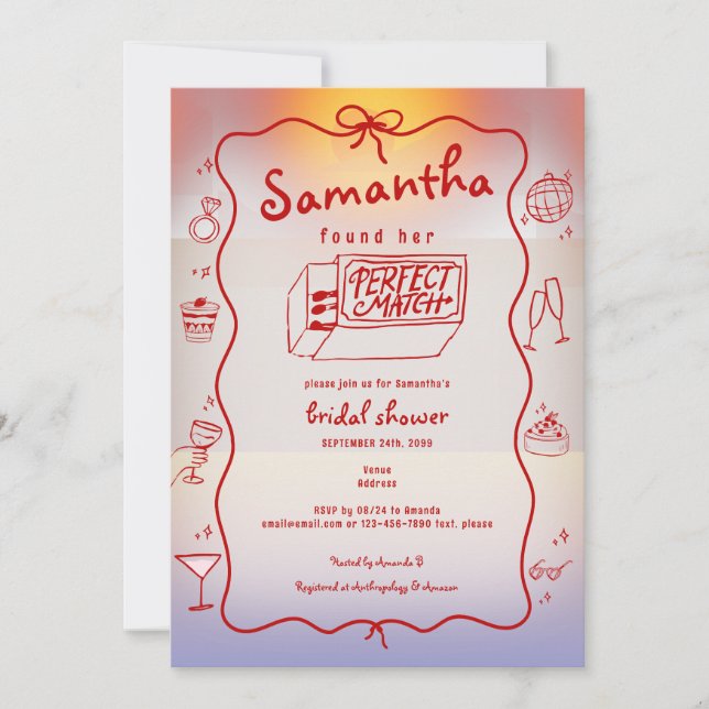 Invitación Perfecta coincidencia Doodle Sunset Coquette Brida (Anverso)