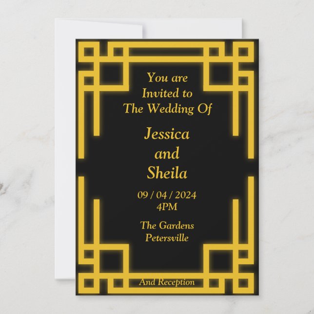 Invitación perfecta de casamiento en negro y oro, (Anverso)