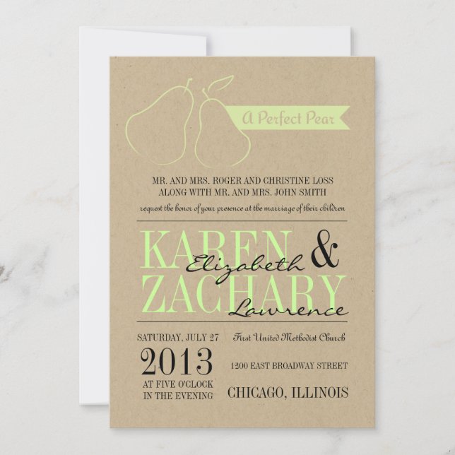 Invitación perfecta de la boda de la pera (Anverso)