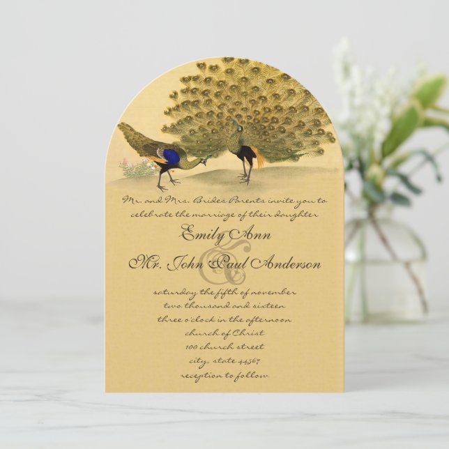Invitación Perfecto Pair Peacock Yellow Elegance (Anverso de pie)