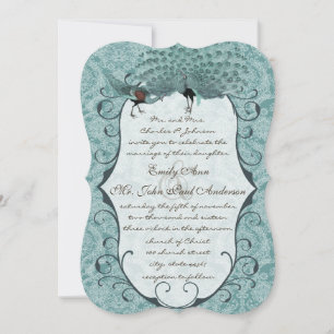Invitación Perfecto Pair Sea Blue Damask Peacock Elegancia