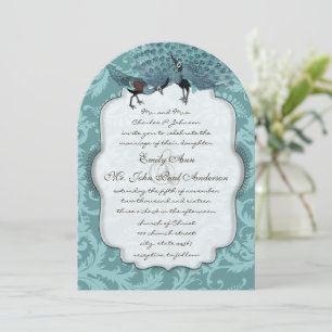 Invitación Perfecto Pair Sea Blue Damask Peacock Elegancia