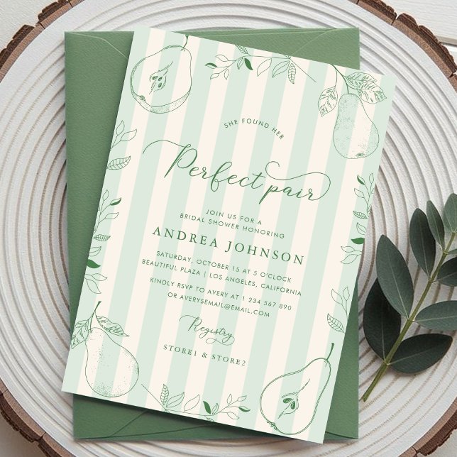 Invitación Perfecto Pareja de rayas verdes Pear Ducha de novi (Subido por el creador)