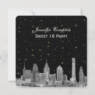 Invitación Perfil de Filadelfia Grabado Starry DIY SQ Dulces