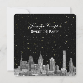 Invitación Perfil de Filadelfia Grabado Starry DIY SQ Dulces