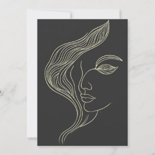 Invitación Perfil de mujer con hoja arte de línea elegante