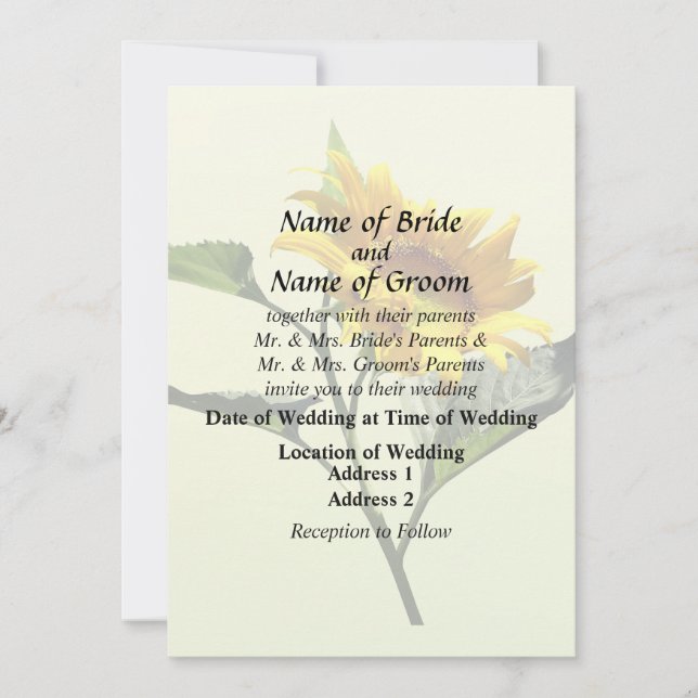 Invitación Perfil de Suministros de Boda de Girasol (Anverso)